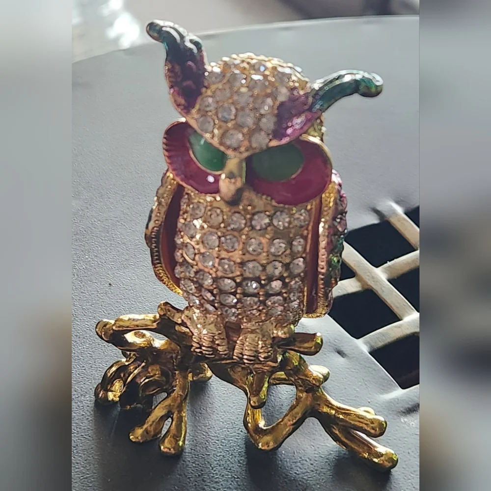 Taylor Avedon Large Owl with Green Eyes Trinket Box